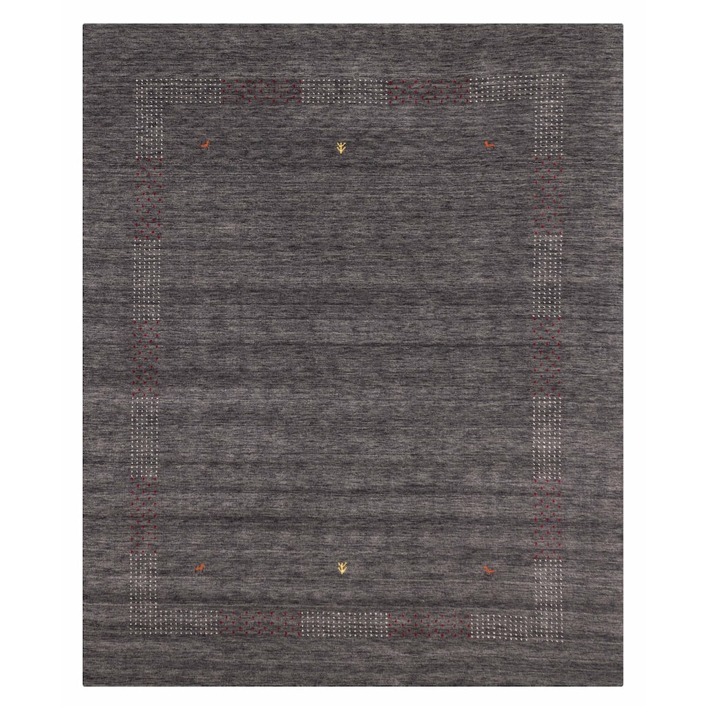 ECARPETGALLERY Hand Loomed Kashkuli Gabbeh Dark Grey Wool Rug - 8'0 x 9'9
