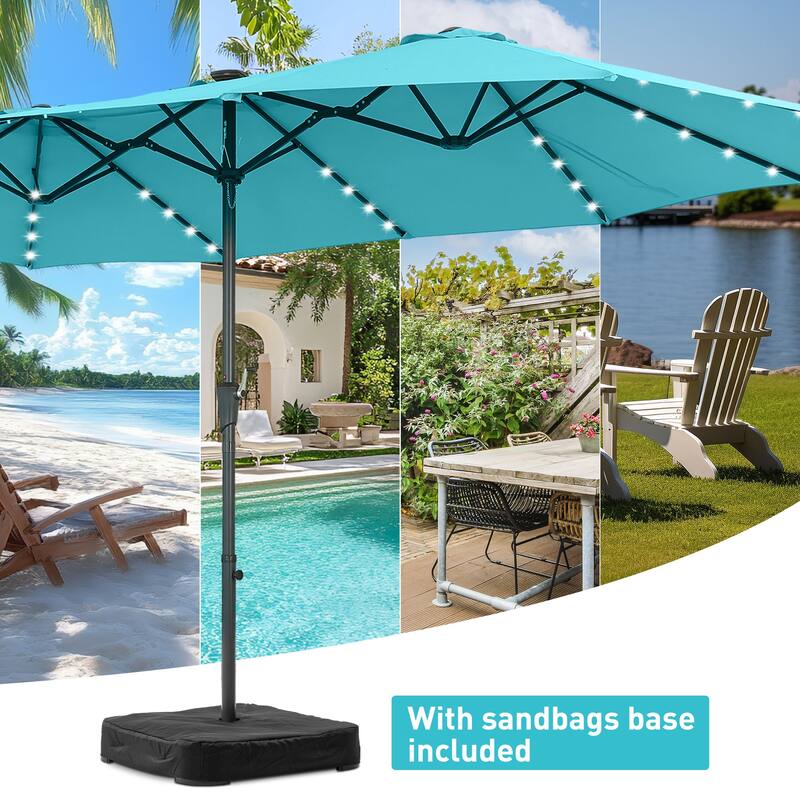 15ft Patio Umbrella Outdoor Market Umbrella with Base and LED Lights