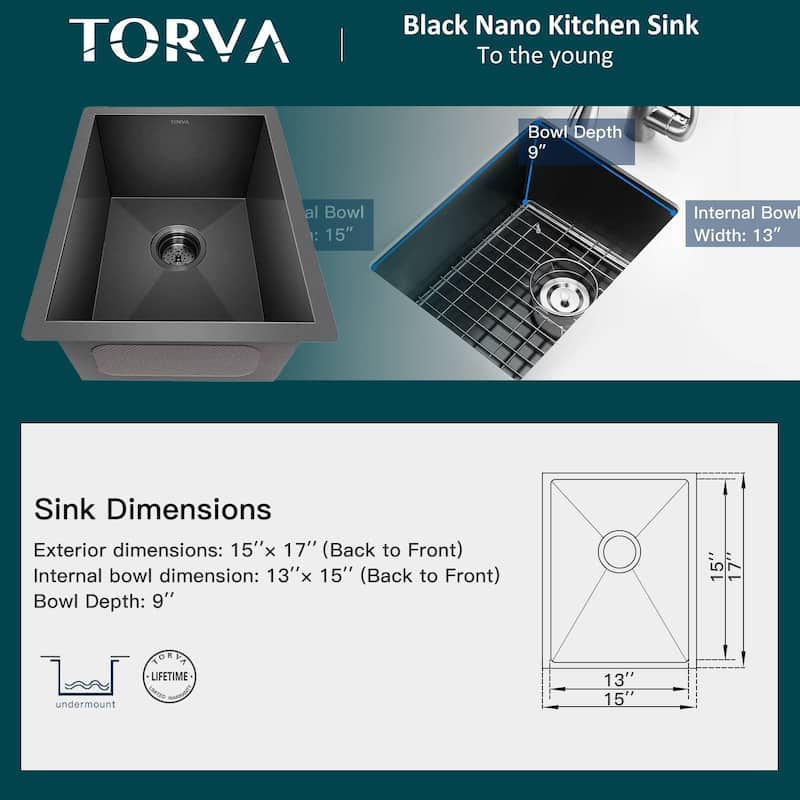 Undermount Stainless Steel Kitchen Sink -Black-Single Bowl