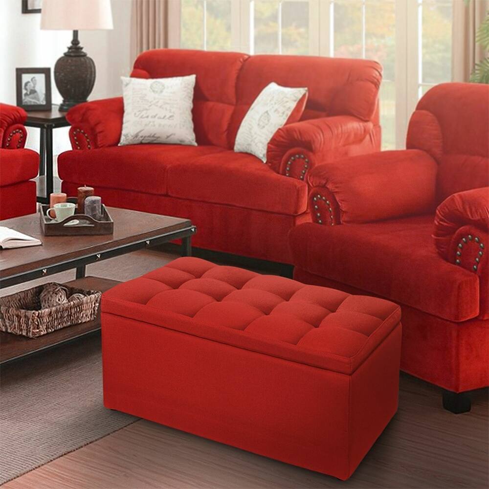 Rectangular Storage Fabric Ottoman Living Room Bedroom Storage Red