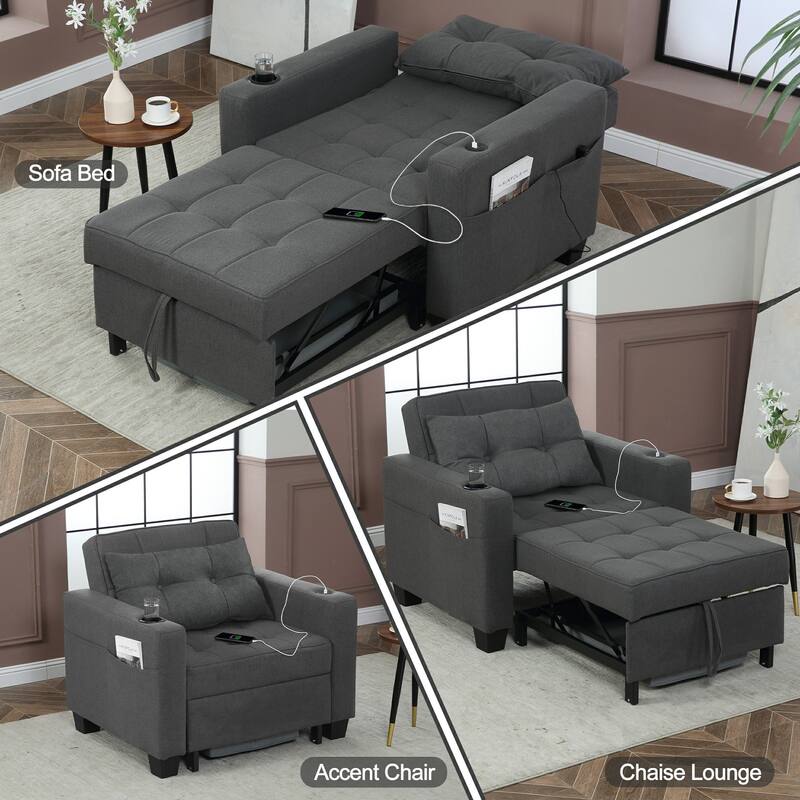 Pull Out Sofa Couch Bed Convertible Sleeper Sofa Bed with Storage Chaise, Sofa Couch