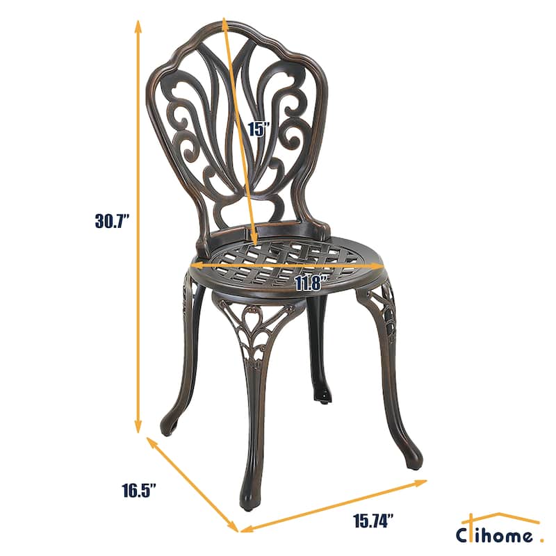 Clihome 3-Piece Outdoor Patio Cast Aluminum Bistro Set