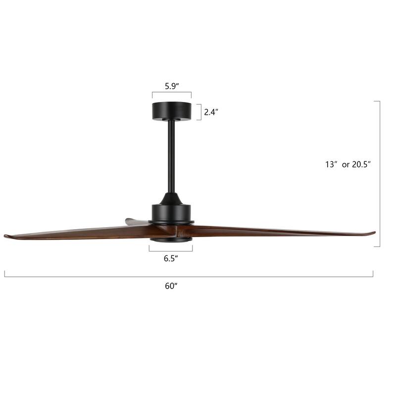GetLedel 60" Solid Wood 3-Blade DC Motor Ceiling Fan with Remote Control