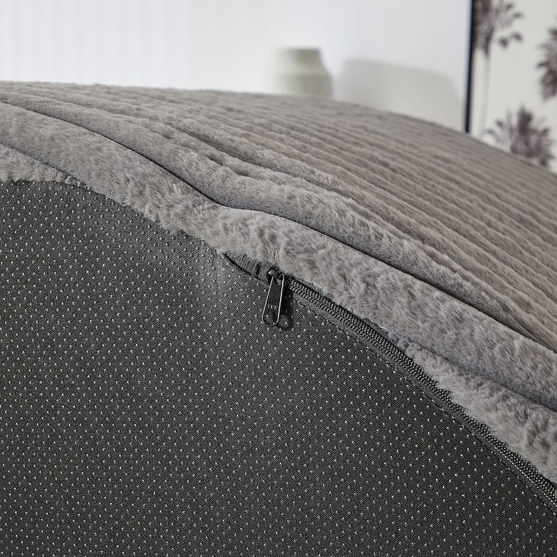 Corduroy Upholstered Single Sofa, Oversized Fluffy Round Sofa, Single Sleeper Reading Chair with Armrest & Pillow