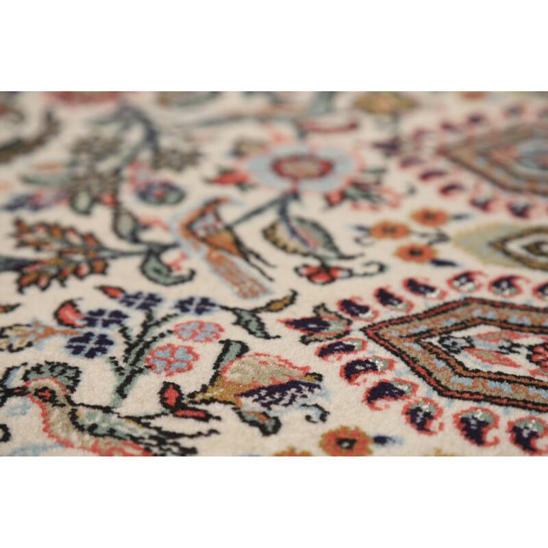 Hand Knotted Oriental Kork Wool Carpet Traditional Floral Beige & Ivories Qum Area Rug - 7' 2'' X 4' 9''