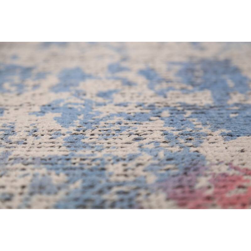 Pink Abstract Contemporary Area Rug Handmade Wool Carpet - 5'3"x 7'2"