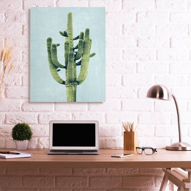 Stupell Pop Desert Cactus Plant Vintage Succulent Blue Green Canvas Wall Art
