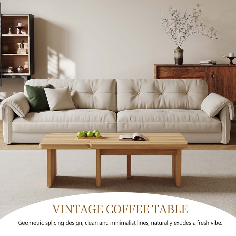 Modern Wood Coffee table, Mid Century Wood Side Table for Living Room, 2 Pieces