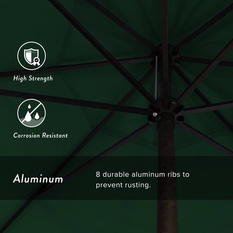 California Umbrella 7.5' Round Crank Lift Auto Tilt 8 Rib Aluminum Patio Umbrella, Bronze Finish, Olefin Royal Blue Fabric