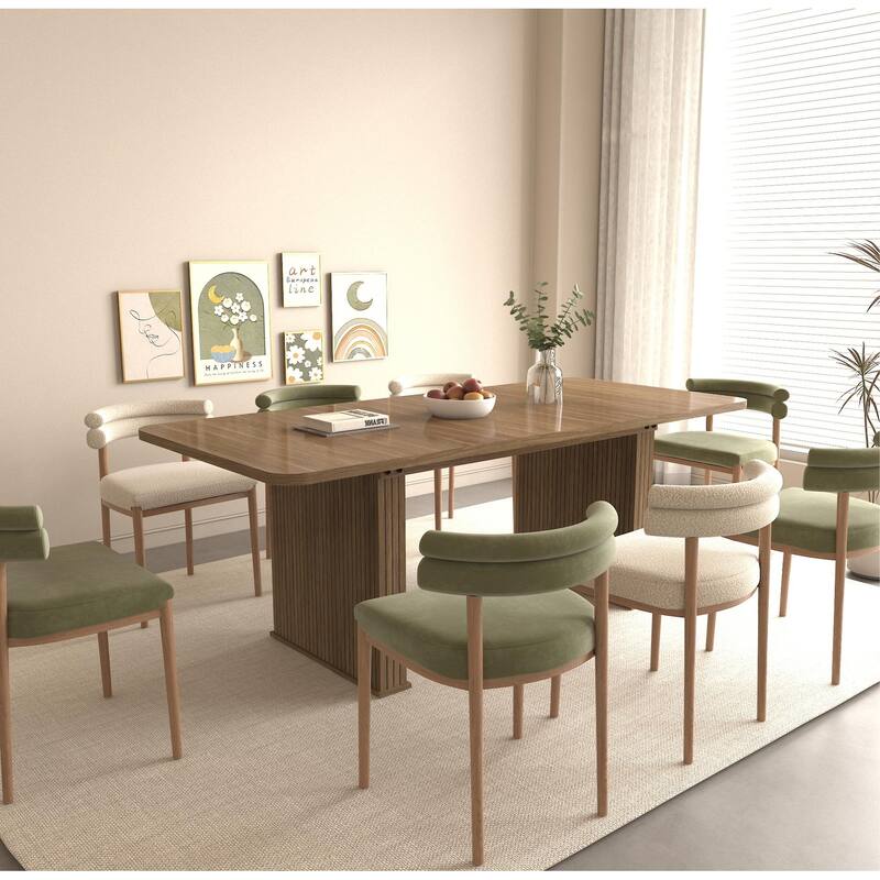 Modern Extendable Dining Table w/Double Pedestal, Wood Kitchen Table Seats 6-10 - N/A