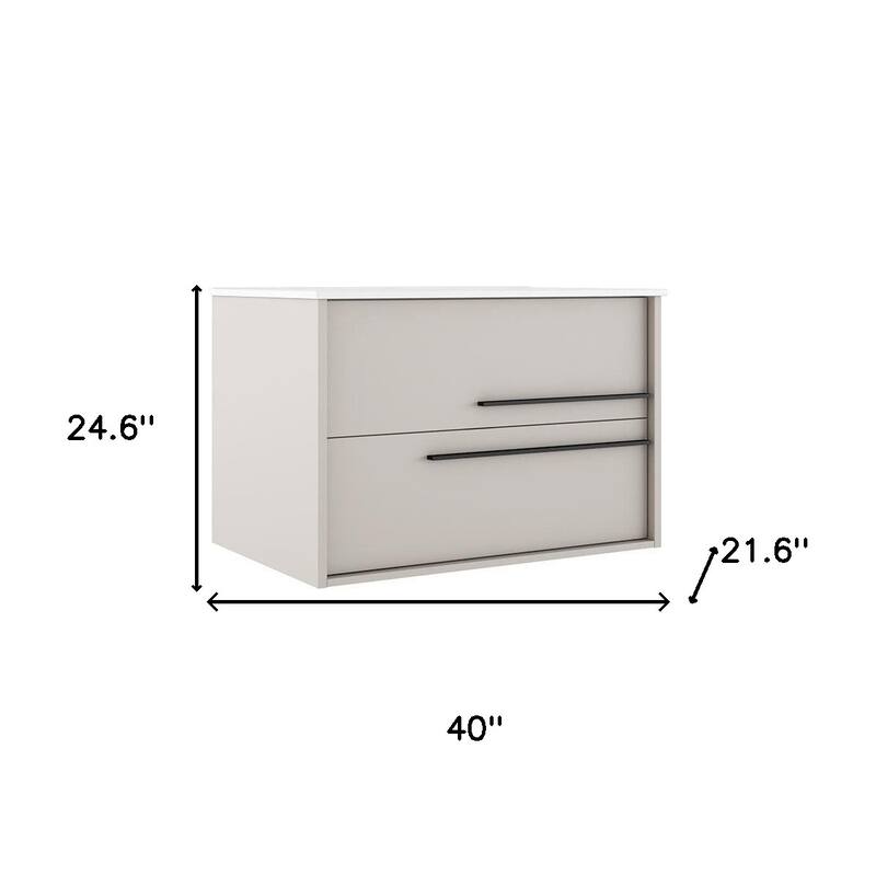 HomeRoots 40" Tan Wood Floating Bathroom Vanity With White Sink And Two Drawers - 40.00 in. x 24.60 in. x 21.60 in.