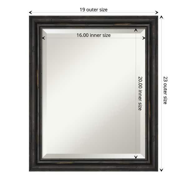 dimension image slide 1 of 4, Beveled Wood Wall Mirror - Rustic Pine Black Narrow Frame