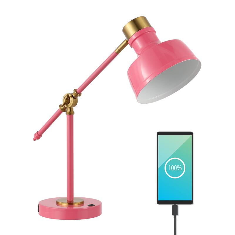 Odile 18.5" Classic Farmhouse Adjustable Cantilever LED Task Lamp with USB Charging Port, by JONATHAN Y