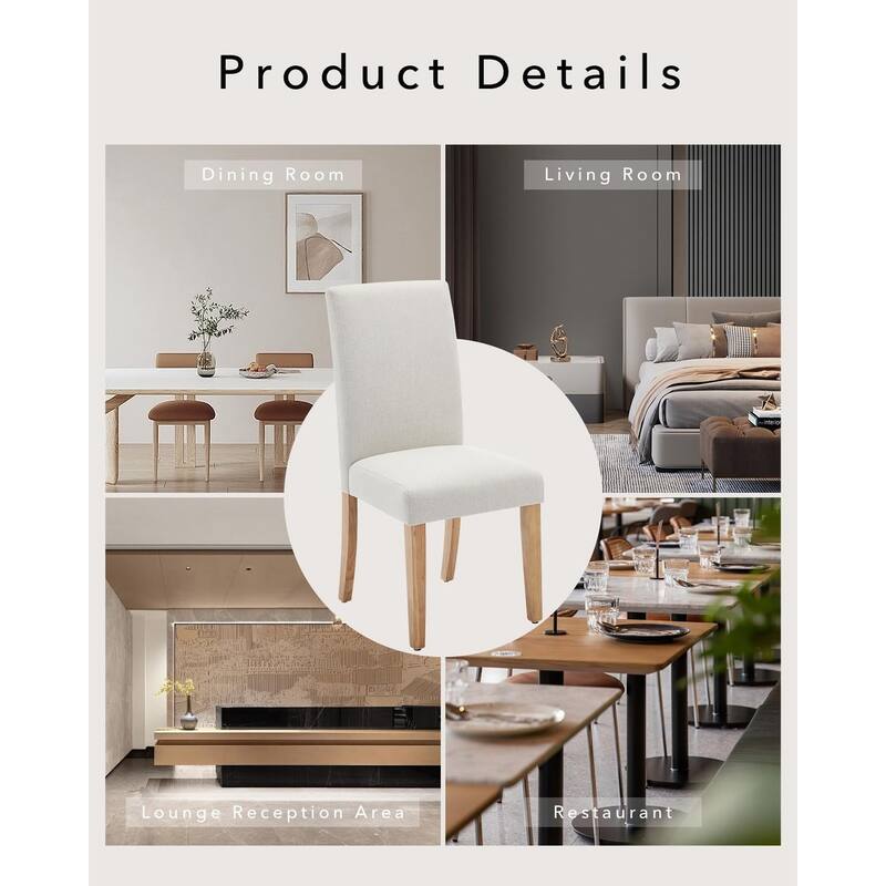 Modern Fabric Dining Chairs Set of 2 – Upholstered Curved Backrest, Wood Legs & 265lb Capacity, for Kitchen/Dining Room