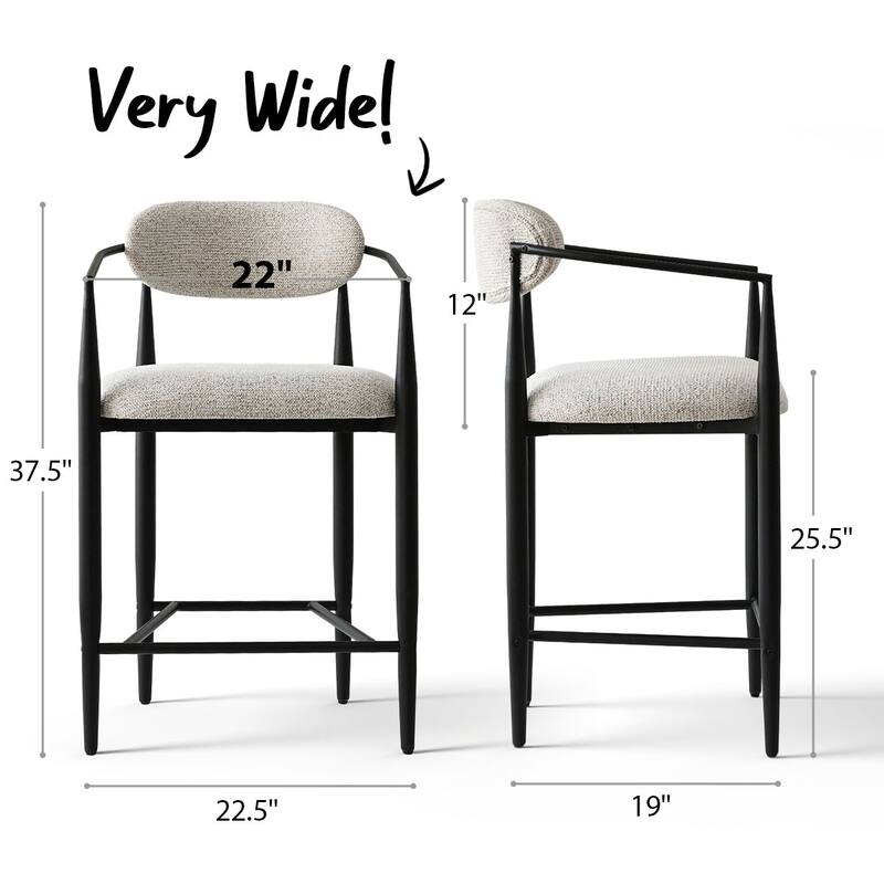 Modern Upholstered Arm Counter Stool with Metal Frame Leg(Set of 2)