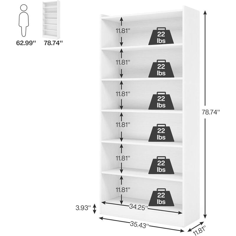 Industrial 72-inch Tall Bookcase 6-Tier Gray Library Bookshelf