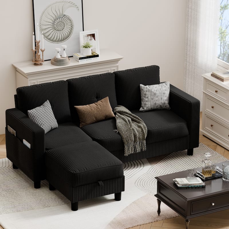 3-Seater Sectional Sofa with Movable Ottoman, Modern Living Room Couch