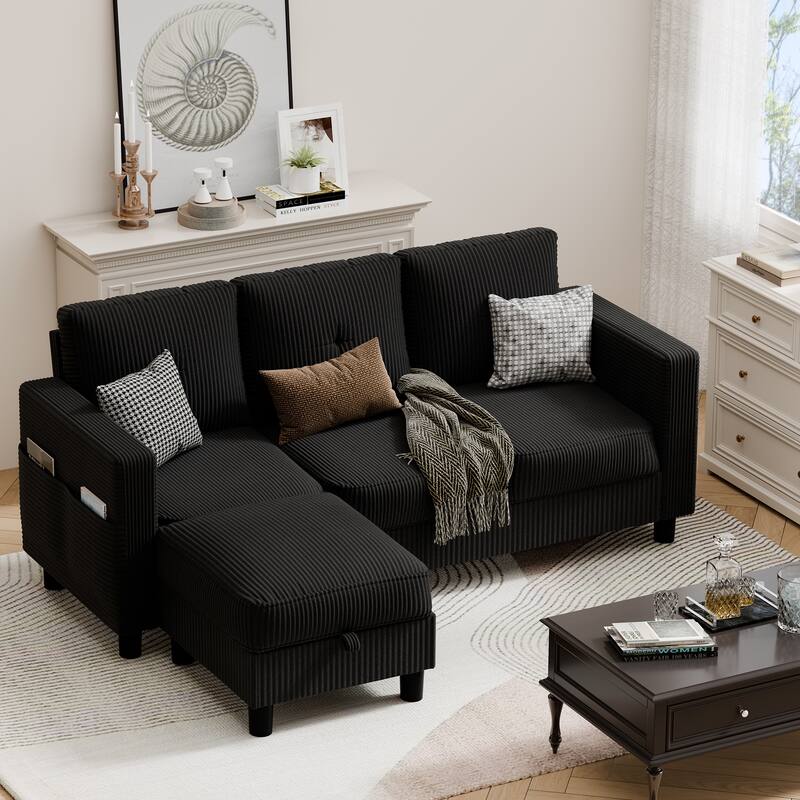 Futzca Modern L-shaped Convertible Sectional Sofa w/ Reversible Chaise - Black