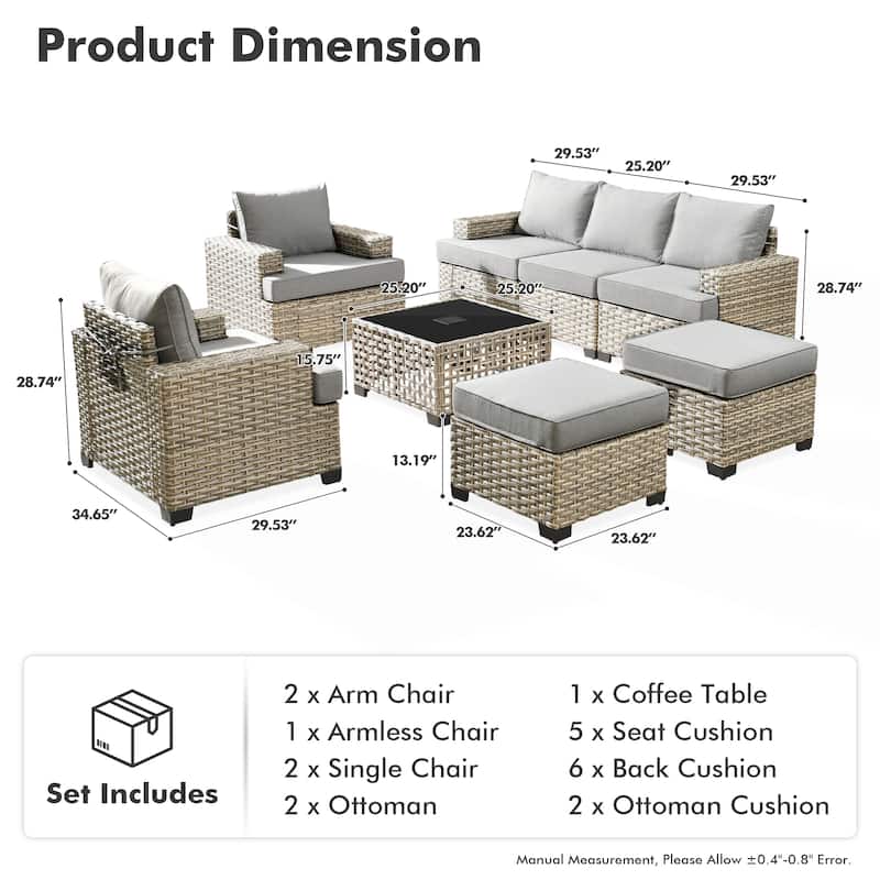 XIZZI 8-piece Patio Furniture Outdoor Rattan Conversation Set