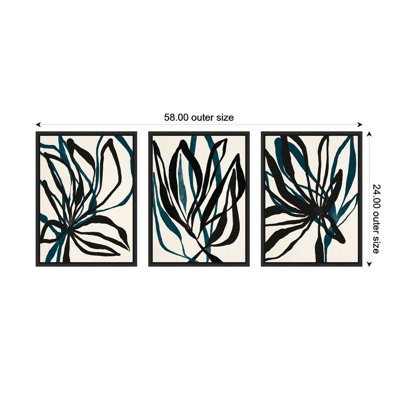 Kate and Laurel Sylvie Modern Floral 1, 2 and 3 Framed Canvas Art Set by Alicia Bock