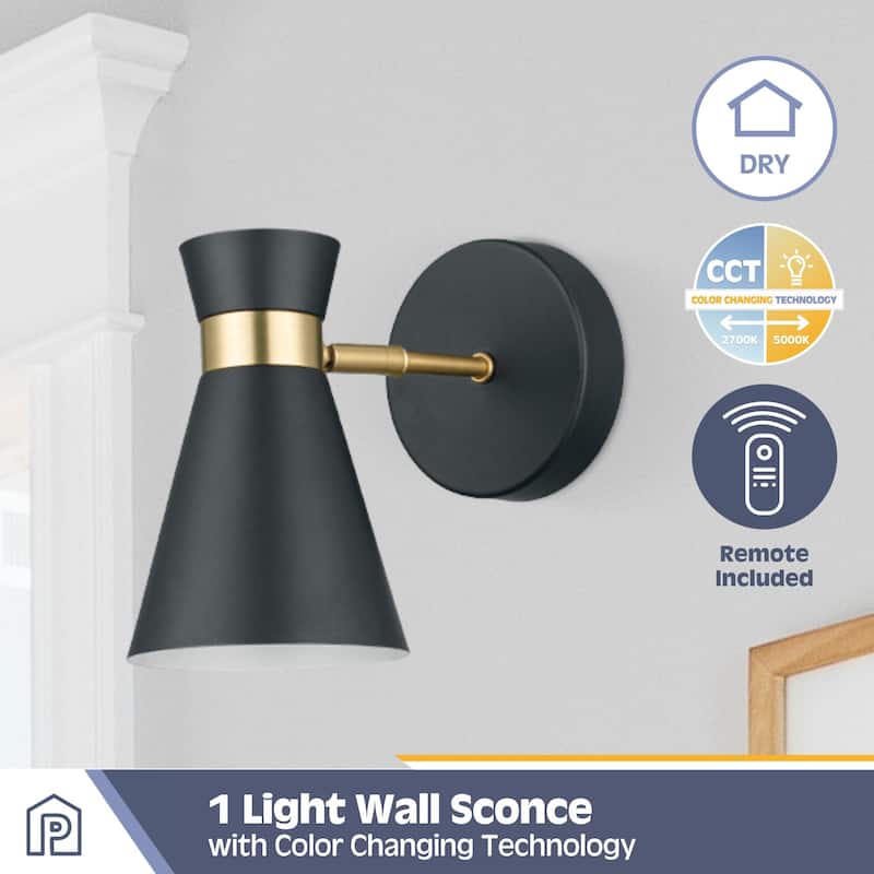 Prominence Home 2-Pack Battery-Operated LED Matte Black Wall Sconce with Brushed Gold Accents