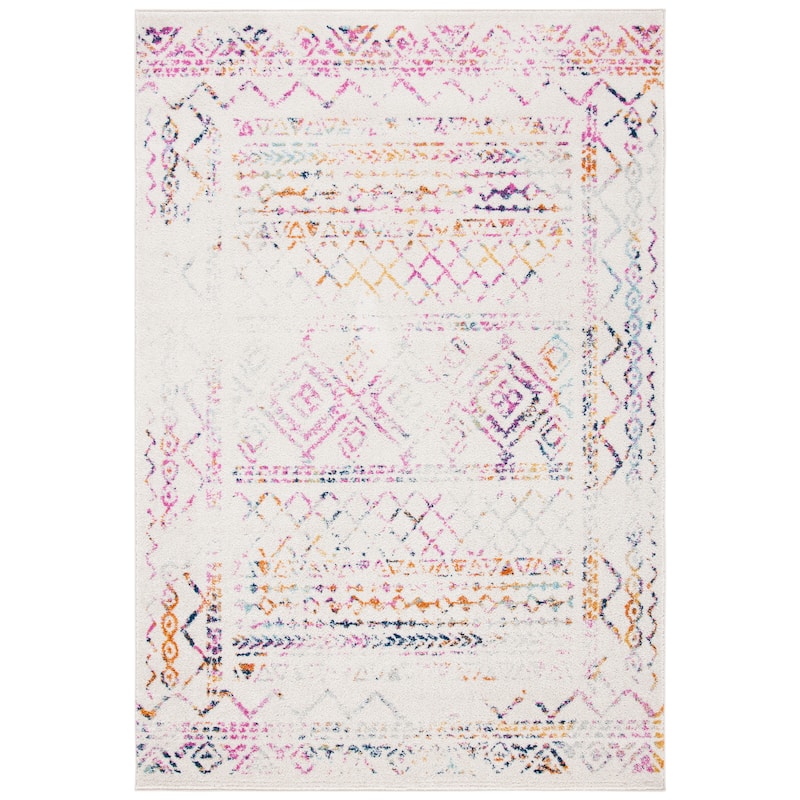 SAFAVIEH Tulum Hinnertje Rustic Moroccan Boho Tribal Distressed Rug - 2' x 5' - Ivory/Fuchsia
