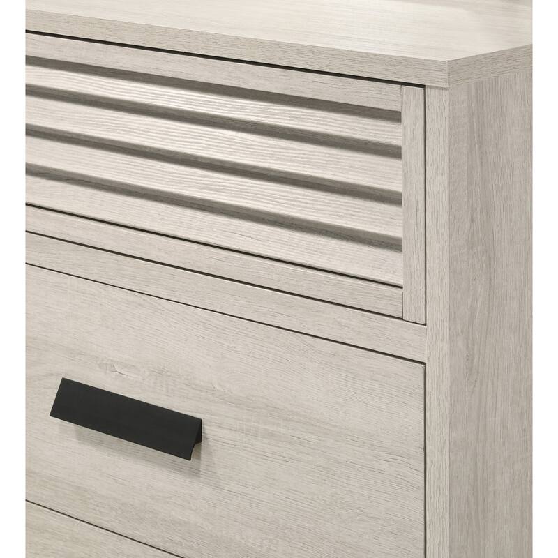 1pc Contemporary 2-Drawer Louvered Design Nightstand Finger Pull Hardware Bedroom Wooden Furniture Beige Finish