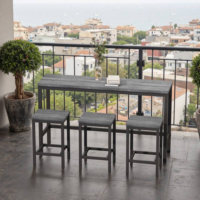 Gray Sofa Side Table and Chair Set, Backless Dining Chairs with Metal Legs, Sturdy Dining Table Workbench with Metal Frame