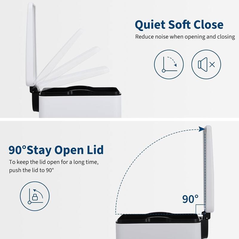 2.6-Gallon Slim Rectangular Step Trash Can Stainless Steel with Soft-Close Lid and Removable Bucket