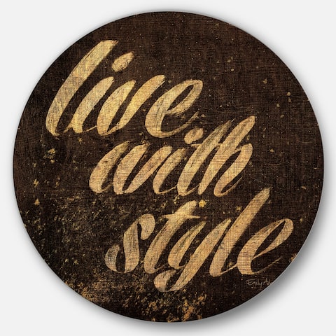 Designart 'Gold Glam Live with Style Quotes' Glam Metal Circle Wall Art