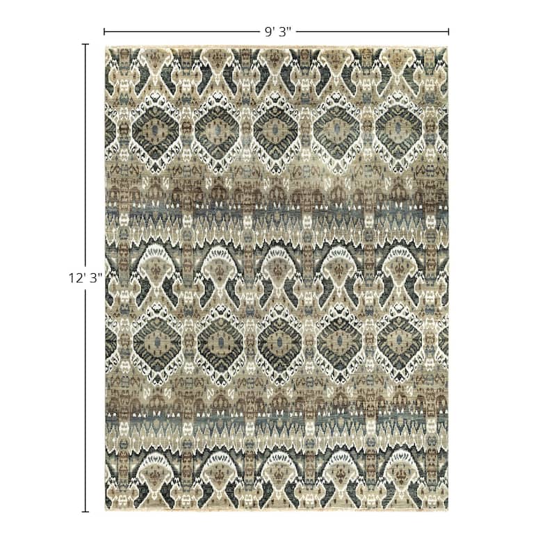 Ikat One-of-a-Kind Hand-Knotted Area Rug - Gray, 9' 3" x 12' 3" - 9' 3" x 12' 3"