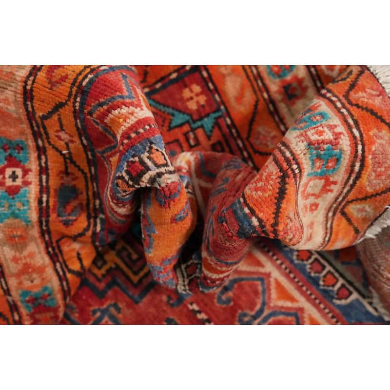 Hand Knotted Oriental 100% Wool Carpet Traditional Geometric Oranges & Rust Meshkin Runner Rug - 10' 10'' X 4' 3''