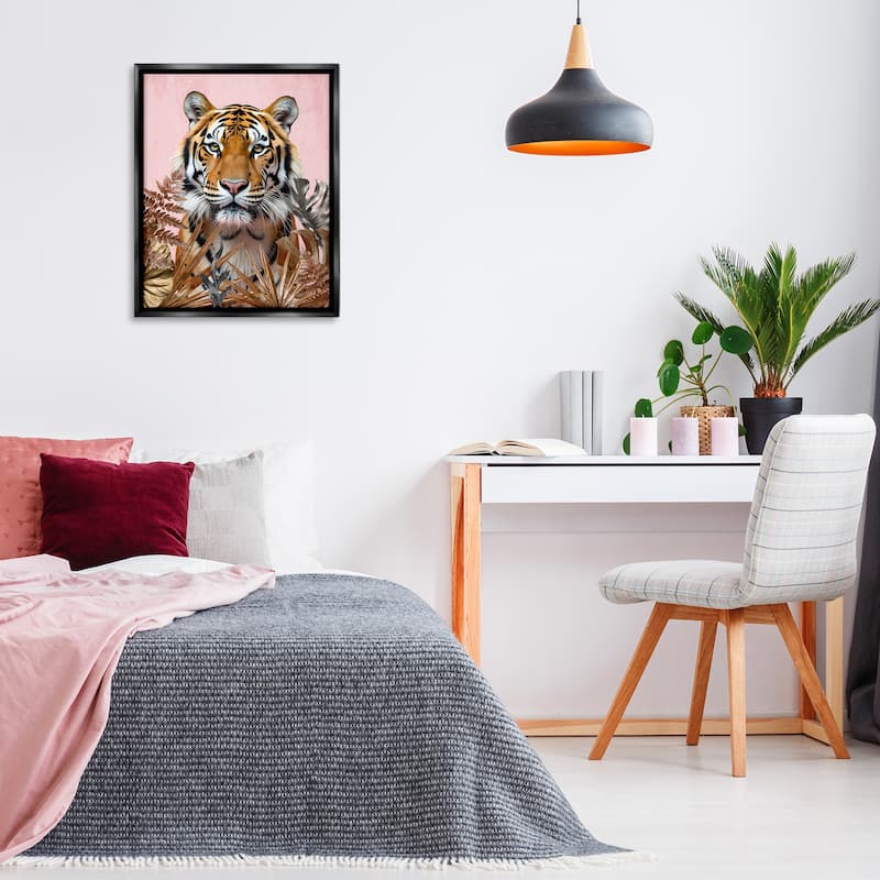 Stupell Fierce Tiger on Pink Framed Floater Canvas Wall Art Design By Kim Allen