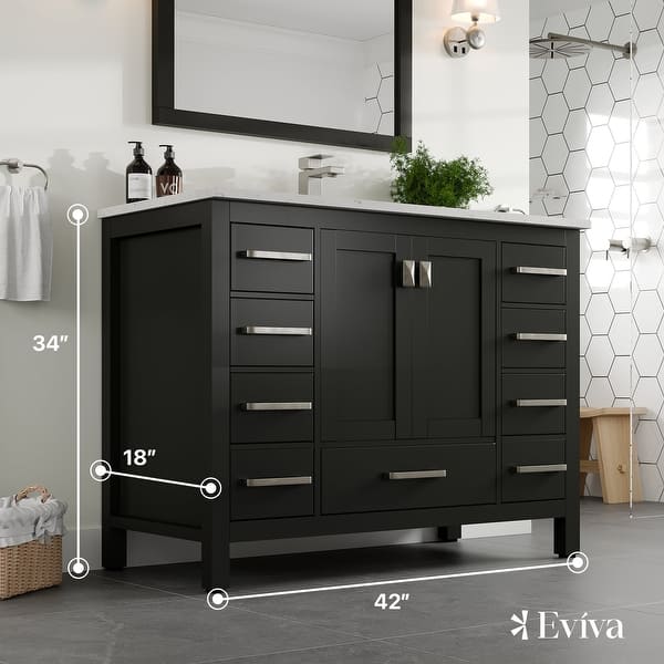 Eviva London 42 in. W x 18 in. D x 34 in. H Bathroom Vanity in Gray with White Carrara Marble Top with White Sink