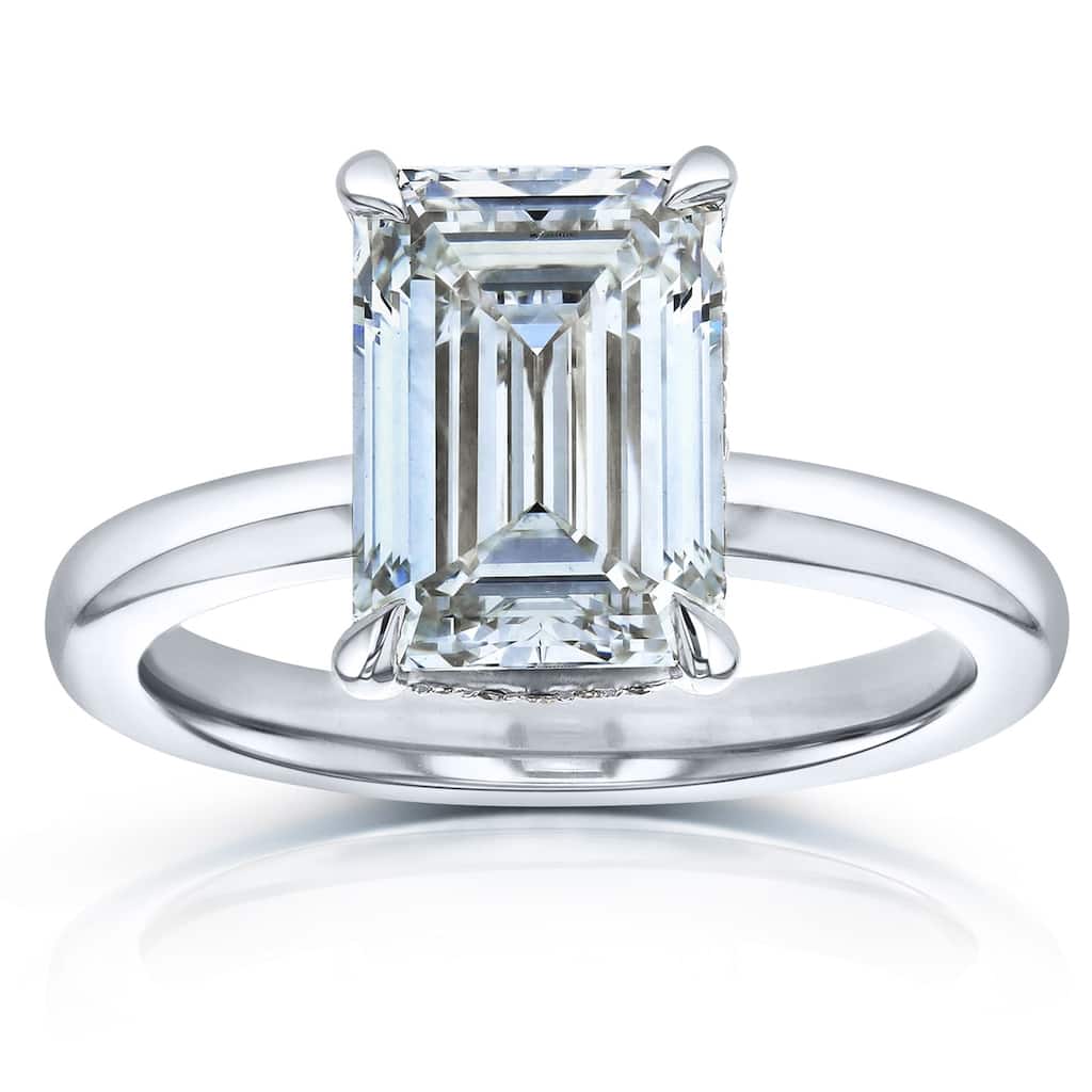 Kobelli 4.12 Carats Diamond Solid Platinum Lab Grown Emerald Hidden Drape Halo Engagement Ring (EF/VS, Certified)