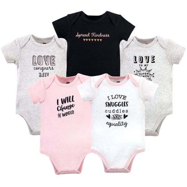 slide 1 of 1, Hudson Baby Infant Girl Cotton Bodysuits, Equality 0-3 Months - Equality