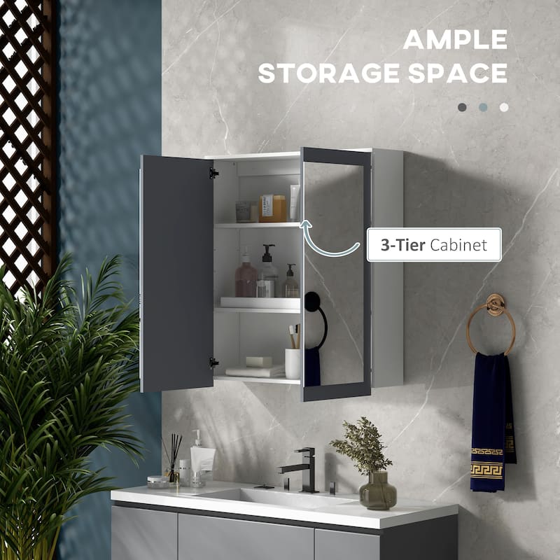 White-Grey MDF Wall-Mounted Medicine Cabinet with Mirror and Adjustable Shelves - 27.25" W x 6.75" D x 29.75" H