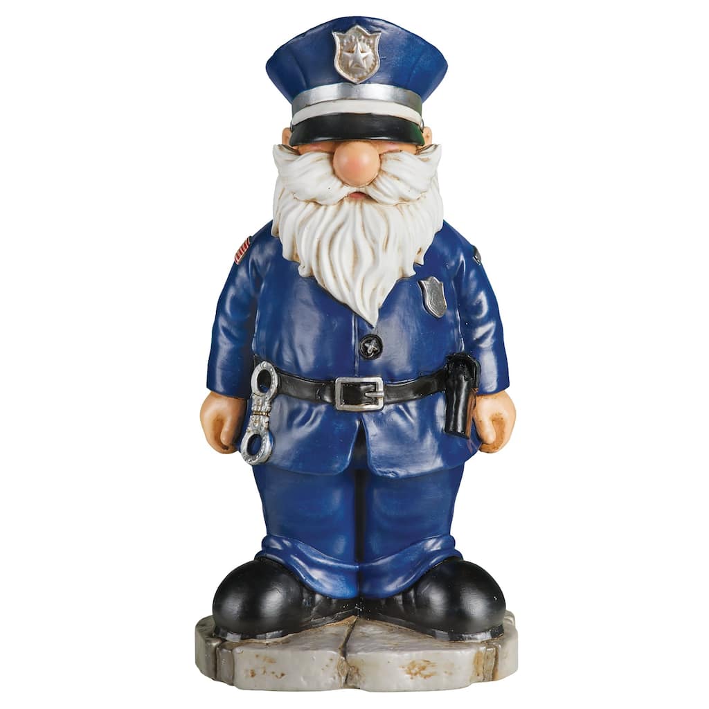 Hand-Painted Policeman Gnome Garden Statue - 6 x 12.25 x 4.75