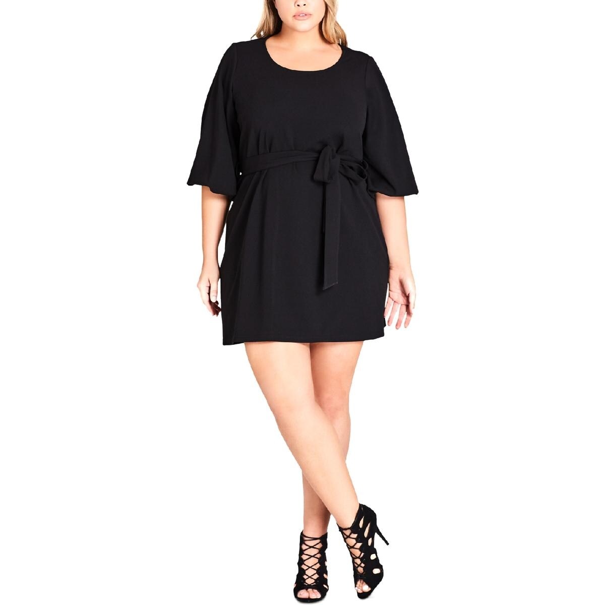 Shop City Chic Womens Casual Dress Tie Front Bubble Sleeves L