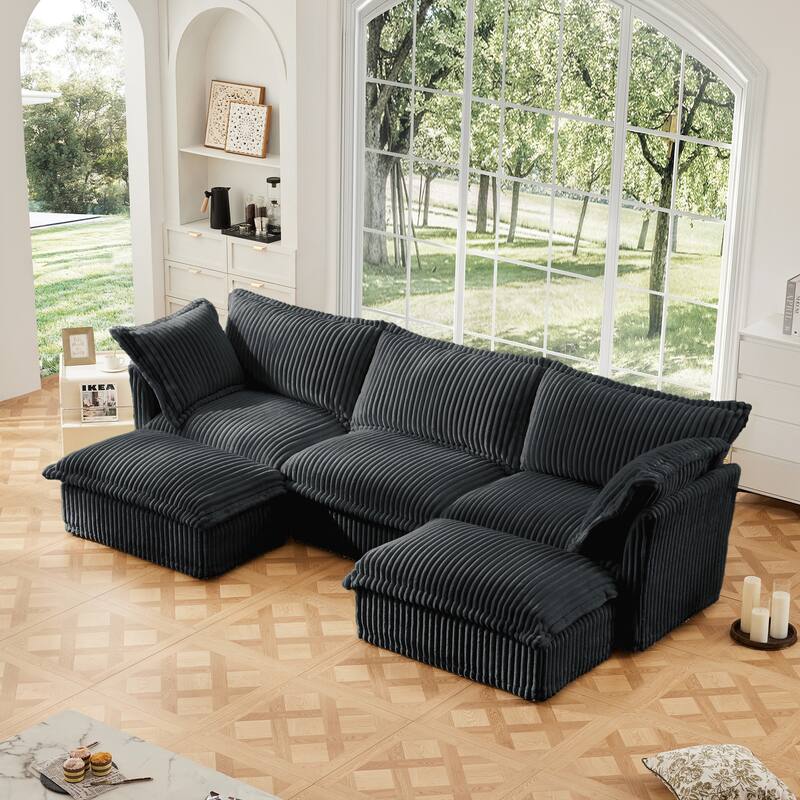 Upholstered Sofa for Living Room, U-Shaped Modular Sectional Sofa, Deep Seat 3-Seater Couch with Multiple Cushions for Apartment
