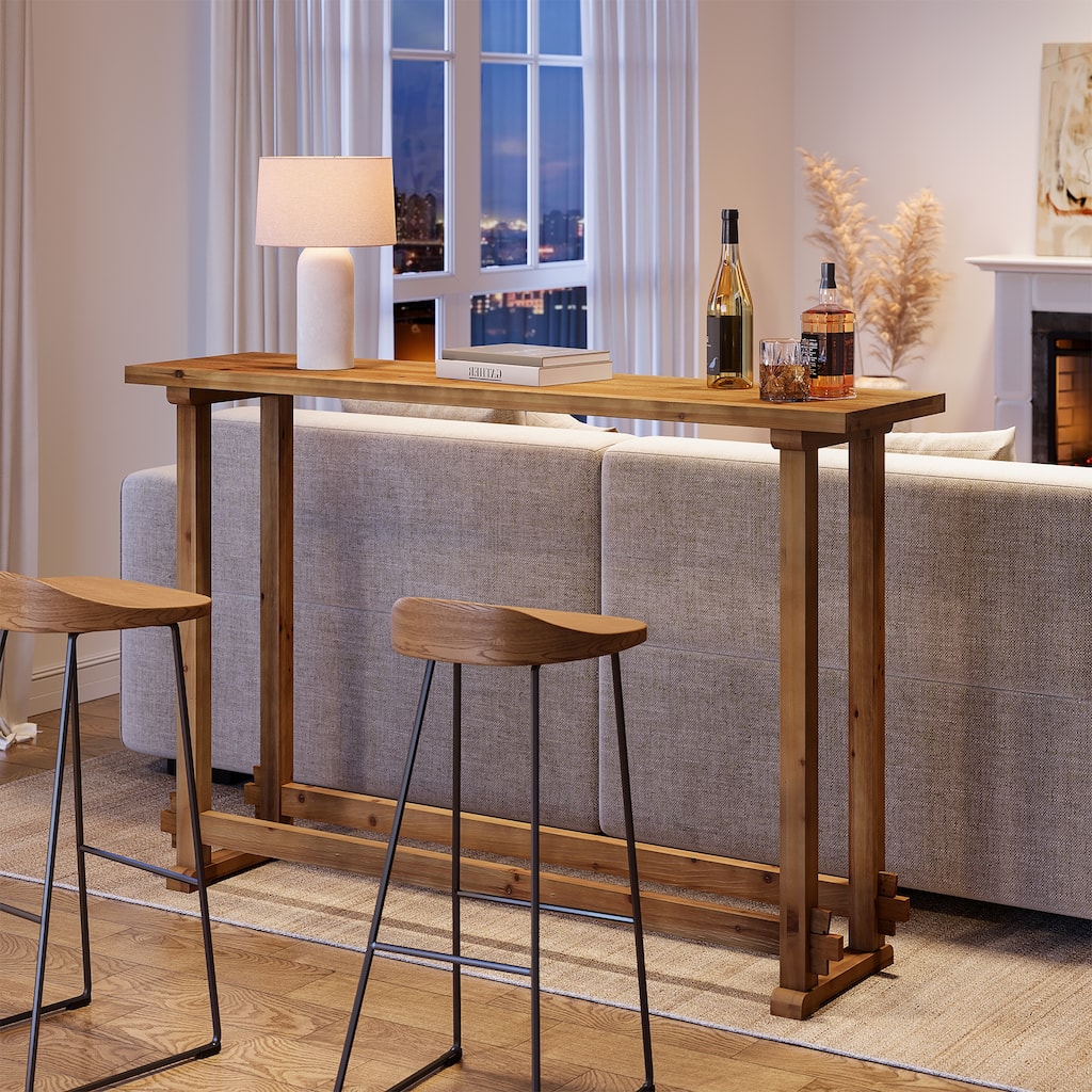 63" Long Solid Wood Counter Height Bar Table, Pub Table for Dining/Living Room, Kitchen, Balcony, Patio, Garden, Bistro