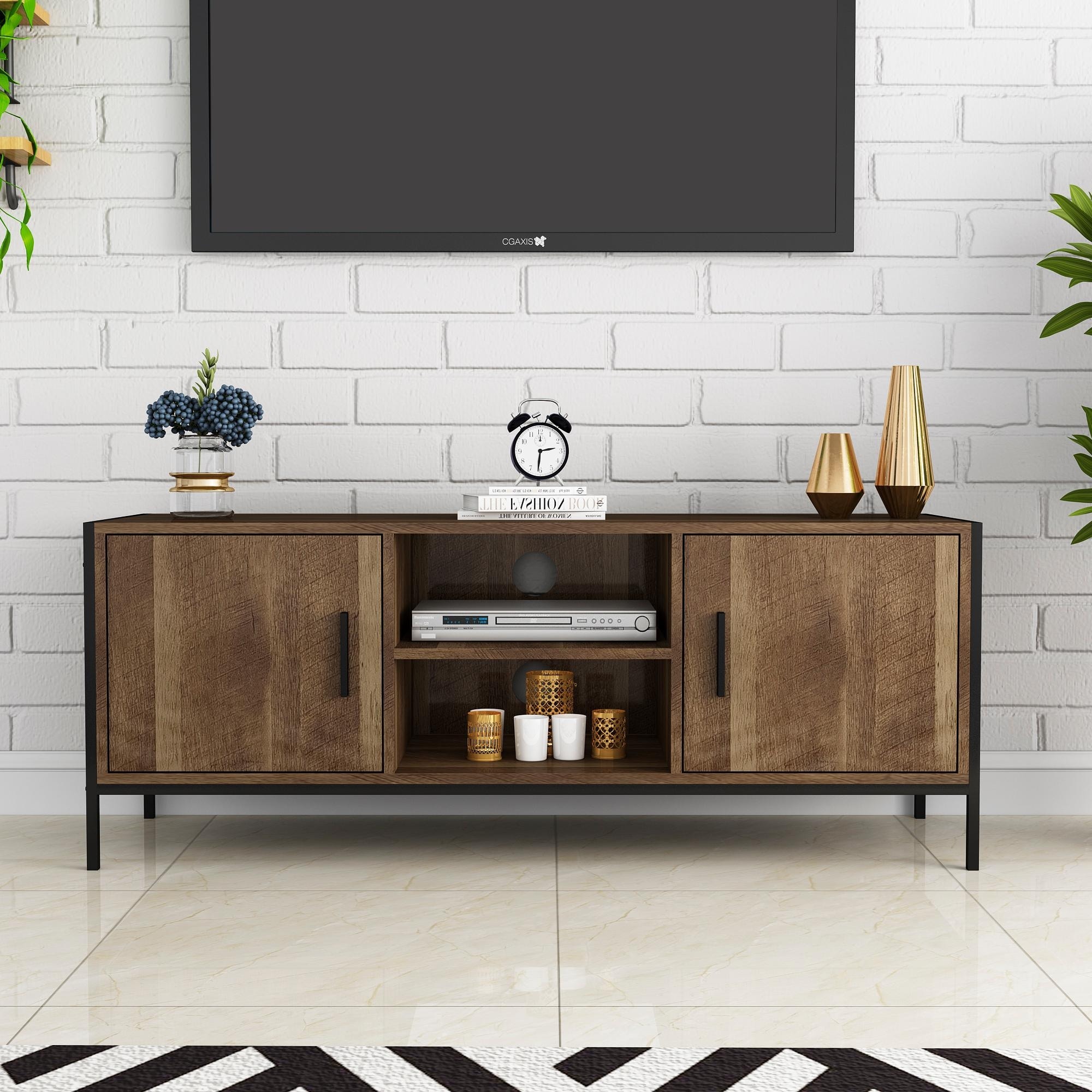Media console open outlet shelves