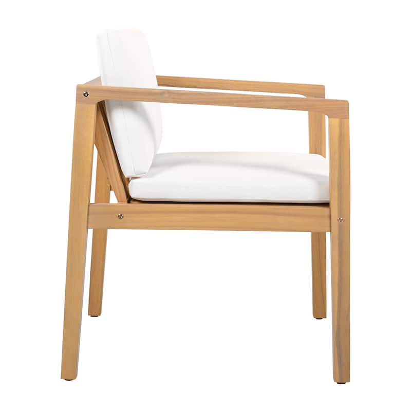 Christopher Knight Home - Outdoor Acacia Wood Upholstered Dining Chairs Set with Seat Cushions & Slatted Back, Teak Finish