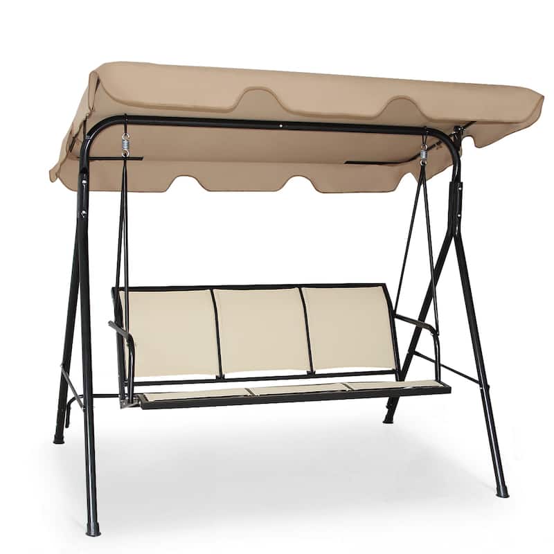 Outdoor Patio Swing Canopy Bench Chair - Brown