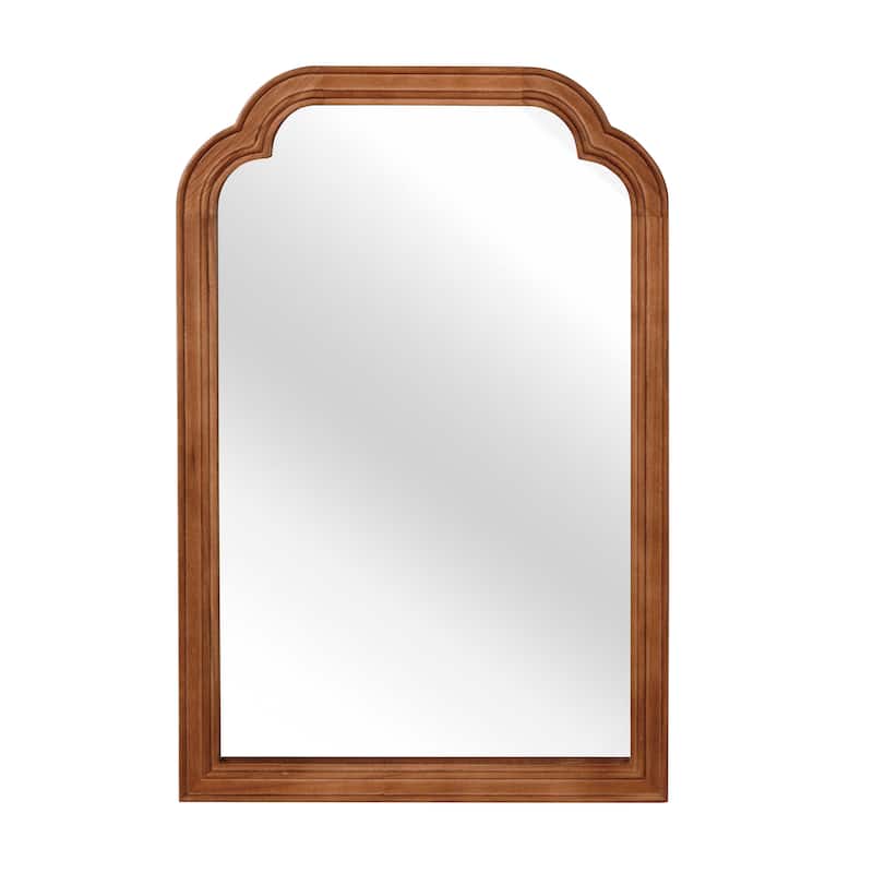 Solid Wood Frame Rounded Corner Decorative Mirror - Antique Brown