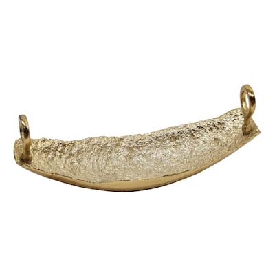 Gold Boat Shaped Dish with Hammered Finish and Modern Shaped Handles