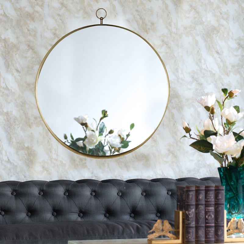 Golden Round Iron Frame Wall Mirror - 34"x30"