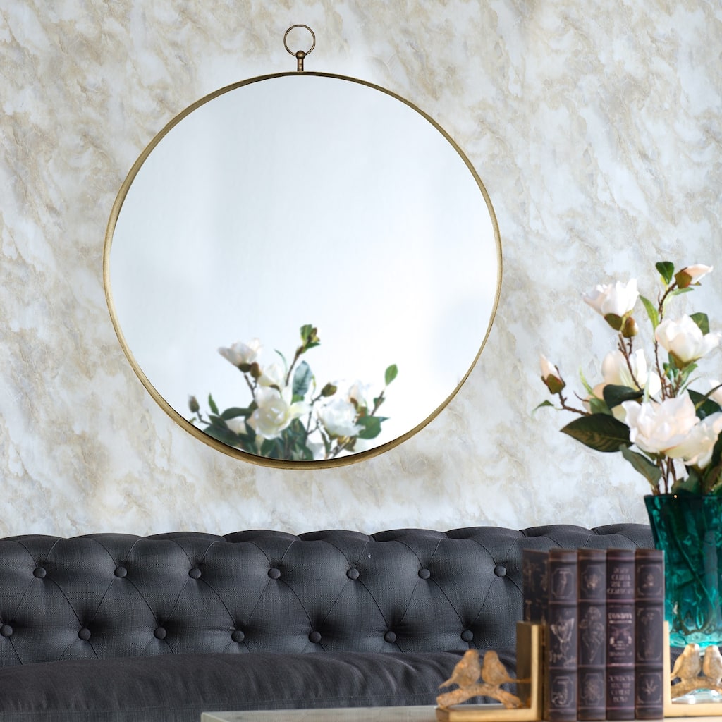 Golden Round Iron Frame Wall Mirror