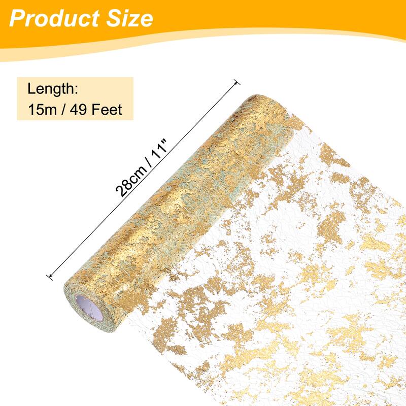 Table Runner, Sequin Gold Foil Thin Mesh Metallic Table Runner - Gold Tone - 49 Feet