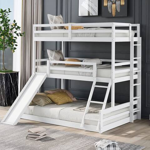 Merax Triple Bunk Bed with Slide, Wood Twin Over Twin Over Full Bunk Bed